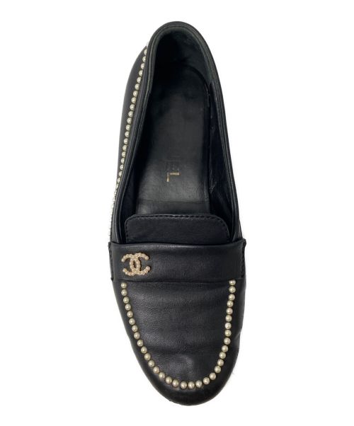CHANEL（シャネル）CHANEL (シャネル) ココマークパール レザー ローファー ブラック サイズ:37の古着・服飾アイテム