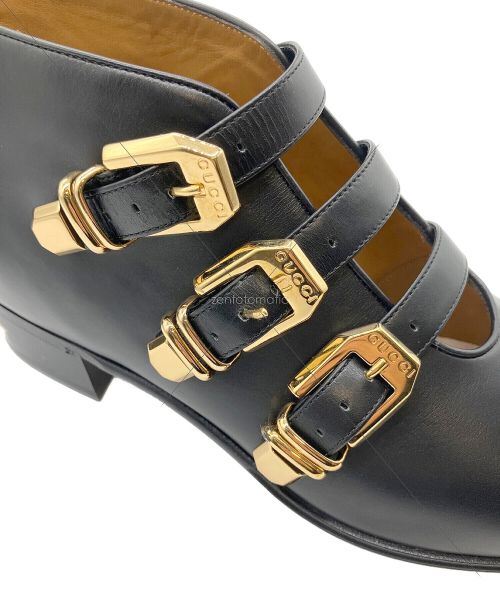 GUCCI（グッチ）GUCCI (グッチ) バックル レザー アンクルブーツ ブラック サイズ:7 1/2の古着・服飾アイテム