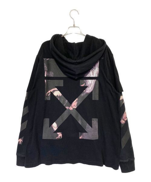 OFFWHITE（オフホワイト）OFFWHITE (オフホワイト) CARAVAG ARROW DOUBLE TEE HOOD ブラック サイズ:XSの古着・服飾アイテム
