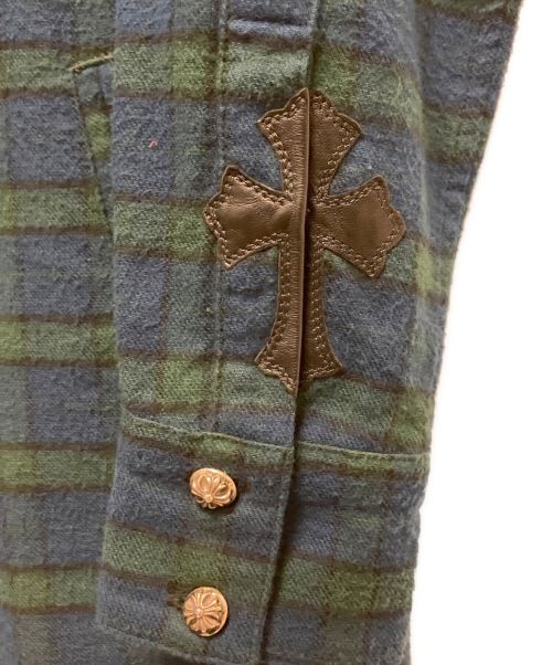 CHROME HEARTS（クロムハーツ）CHROME HEARTS (クロムハーツ) シルバーボタンネルシャツ グリーン サイズ:Sの古着・服飾アイテム