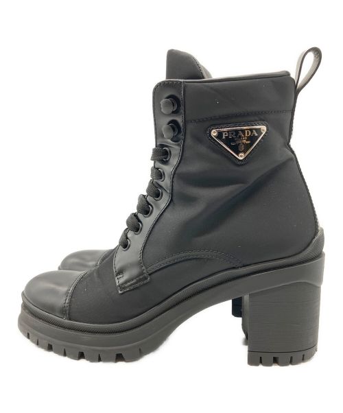 PRADA（プラダ）PRADA (プラダ) サイドジップ トライアングルロゴブーツ ブラック サイズ:38 1/2の古着・服飾アイテム