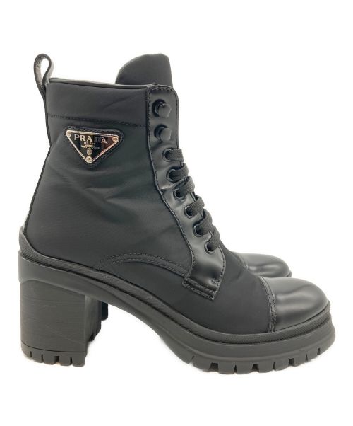 PRADA（プラダ）PRADA (プラダ) サイドジップ トライアングルロゴブーツ ブラック サイズ:38 1/2の古着・服飾アイテム