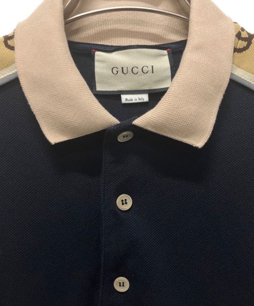 GUCCI（グッチ）GUCCI (グッチ) インターロッキングG ストライプ ポロシャツ ブラック サイズ:Mの古着・服飾アイテム