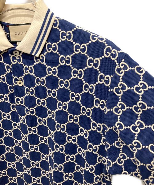 GUCCI（グッチ）GUCCI (グッチ) GG ストレッチコットン ポロシャツ ネイビー サイズ:Mの古着・服飾アイテム