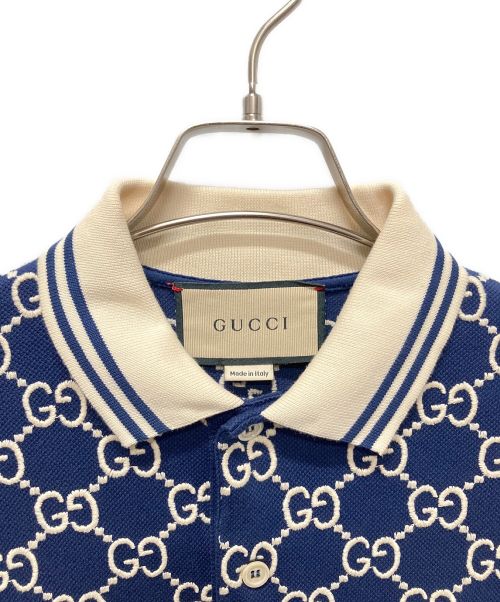 GUCCI（グッチ）GUCCI (グッチ) GG ストレッチコットン ポロシャツ ネイビー サイズ:Mの古着・服飾アイテム