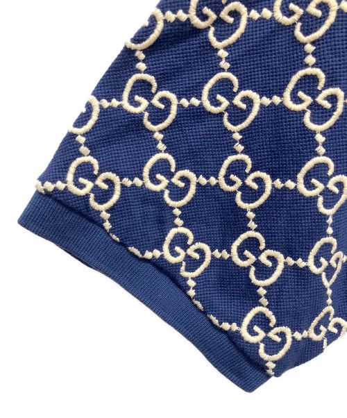 GUCCI（グッチ）GUCCI (グッチ) GG ストレッチコットン ポロシャツ ネイビー サイズ:Mの古着・服飾アイテム