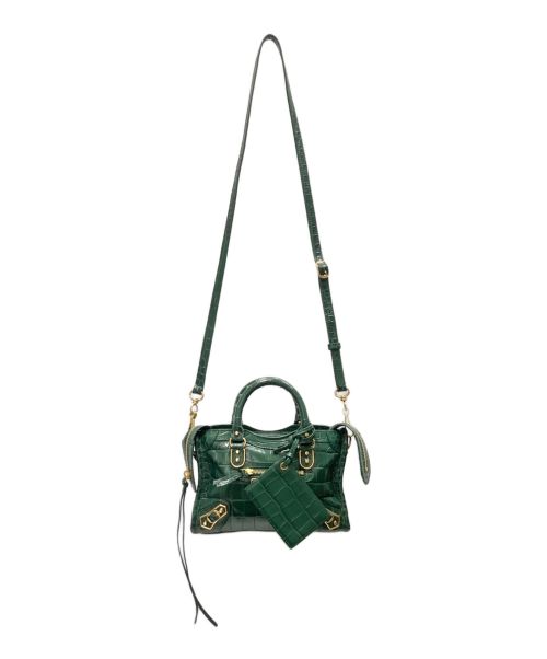 BALENCIAGA（バレンシアガ）BALENCIAGA (バレンシアガ) クラシックナノシティ クロコ型押ショルダーバッグ グリーン サイズ:ナノの古着・服飾アイテム