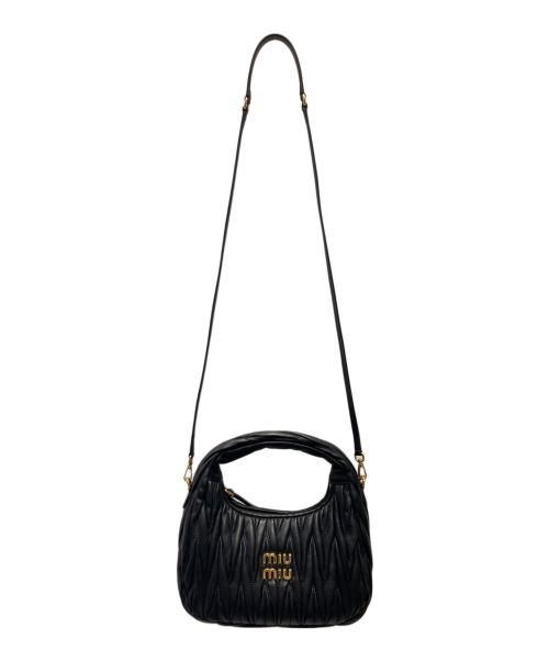 MIU MIU（ミュウミュウ）MIU MIU (ミュウミュウ) ワンダーマテラッセレザーホーボーバッグ ブラックの古着・服飾アイテム