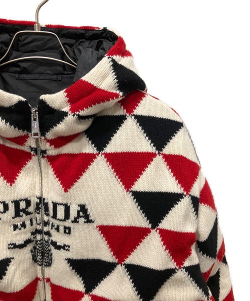 PRADA（プラダ）PRADA (プラダ) カシミアアーガイルジャケット レッド サイズ:XLの古着・服飾アイテム