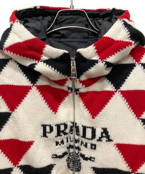 PRADA（プラダ）PRADA (プラダ) カシミアアーガイルジャケット レッド サイズ:XLの古着・服飾アイテム