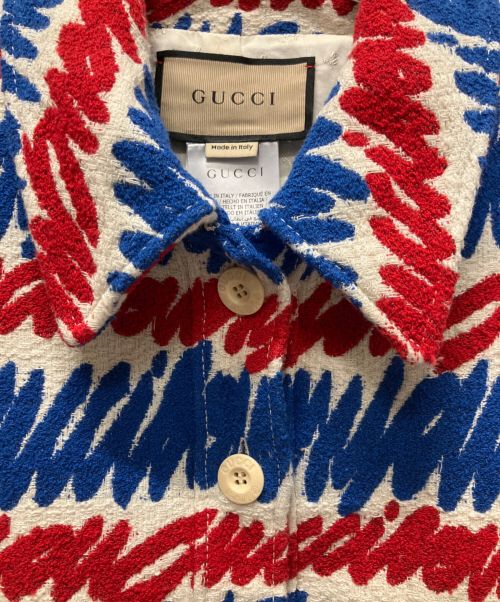 GUCCI（グッチ）GUCCI (グッチ) スクリプトプリントジャケット ブルー×レッド サイズ:44の古着・服飾アイテム