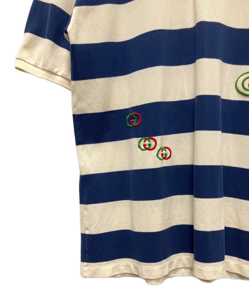 GUCCI（グッチ）GUCCI (グッチ) GG刺繍ボーダーポロシャツ ネイビー サイズ:XLの古着・服飾アイテム
