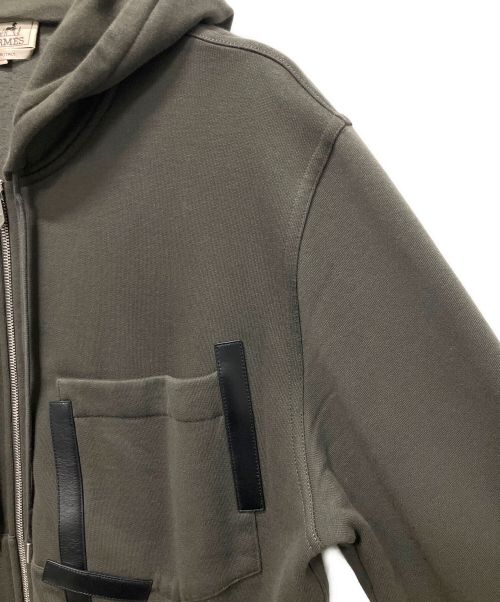 HERMES（エルメス）HERMES (エルメス) レザー切り替えジップパーカー オリーブ サイズ:Mの古着・服飾アイテム