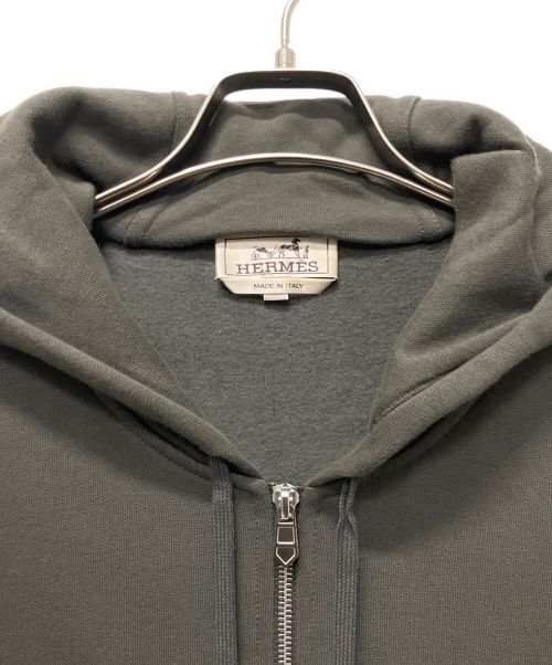 HERMES（エルメス）HERMES (エルメス) レザー切り替えジップパーカー オリーブ サイズ:Mの古着・服飾アイテム