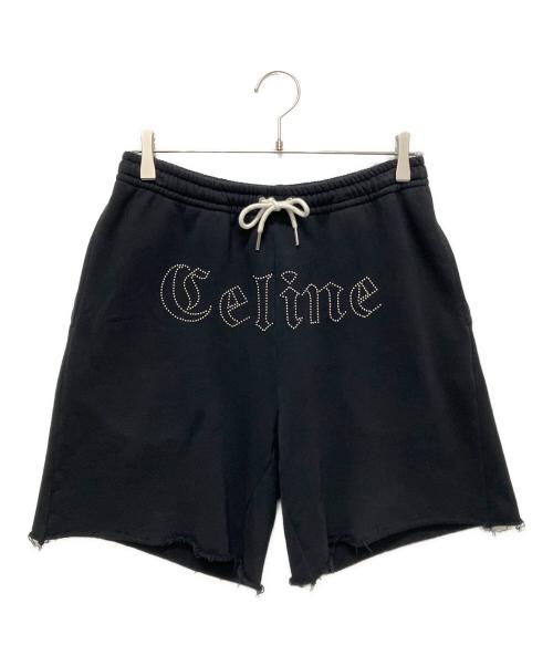 CELINE（セリーヌ）CELINE (セリーヌ) スタッズロゴ スウェットハーフパンツ ブラック サイズ:Sの古着・服飾アイテム
