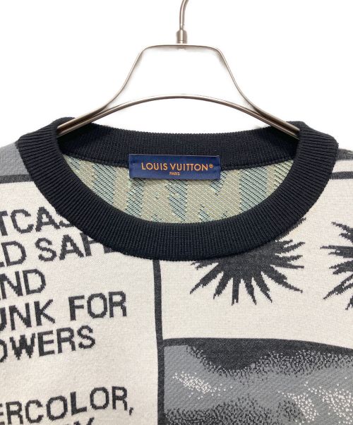LOUIS VUITTON（ルイ ヴィトン）LOUIS VUITTON (ルイ ヴィトン) ファンジン モチーフ マルチ ロゴ ニット ホワイト×ブラック サイズ:Mの古着・服飾アイテム