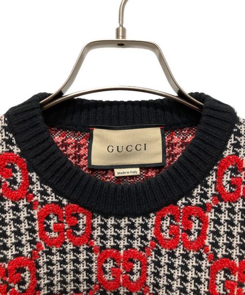 GUCCI（グッチ）GUCCI (グッチ) GGジャガード半袖ウールニット レッド サイズ:Sの古着・服飾アイテム