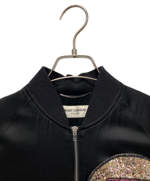Saint Laurent Paris（サンローランパリ）Saint Laurent Paris (サンローランパリ) グリッターワッペンサテンテディジャケット ブラック サイズ:48の古着・服飾アイテム
