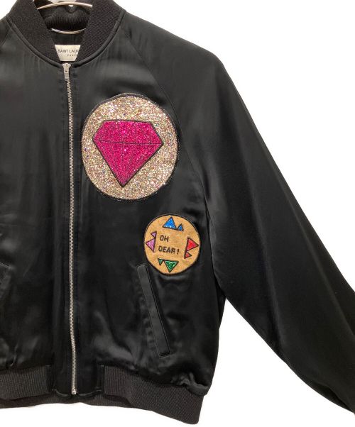 Saint Laurent Paris（サンローランパリ）Saint Laurent Paris (サンローランパリ) グリッターワッペンサテンテディジャケット ブラック サイズ:48の古着・服飾アイテム