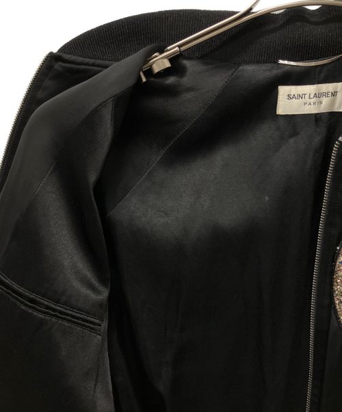 Saint Laurent Paris（サンローランパリ）Saint Laurent Paris (サンローランパリ) グリッターワッペンサテンテディジャケット ブラック サイズ:48の古着・服飾アイテム