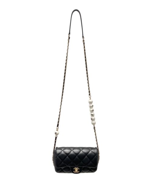 CHANEL（シャネル）CHANEL (シャネル) マトラッセ ロゴストーン スモール フラップバッグ ブラック サイズ:ミニ/mini/18の古着・服飾アイテム