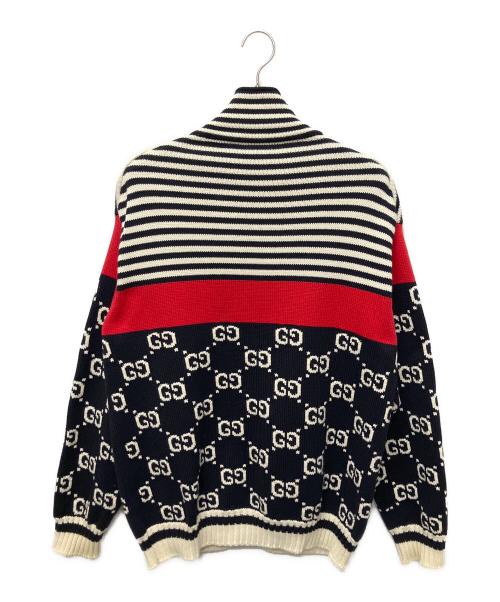 GUCCI（グッチ）GUCCI (グッチ) GGボーダージャガード Cotton Zip Knit Jacket ホワイト サイズ:Mの古着・服飾アイテム