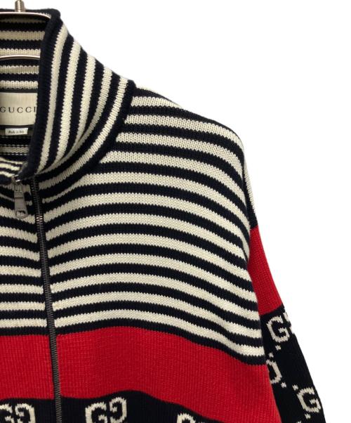 GUCCI（グッチ）GUCCI (グッチ) GGボーダージャガード Cotton Zip Knit Jacket ホワイト サイズ:Mの古着・服飾アイテム