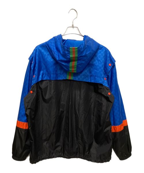 GUCCI（グッチ）GUCCI (グッチ) アームデタッチャブル GG柄 ナイロントラックブルゾン ブルー×ブラック サイズ:46の古着・服飾アイテム