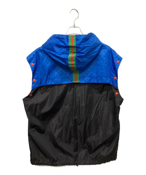 GUCCI（グッチ）GUCCI (グッチ) アームデタッチャブル GG柄 ナイロントラックブルゾン ブルー×ブラック サイズ:46の古着・服飾アイテム