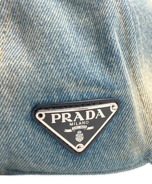 PRADA（プラダ）PRADA (プラダ) サフィアーノトライアングルプレート デニムキャップ インディゴ サイズ:Mの古着・服飾アイテム