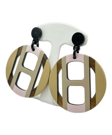 新品未使用 HERMES エルメス hエキップ ピアス 中古・古着通販】HERMES (エルメス) Hエキップ ピアス ピンク×ベージュ