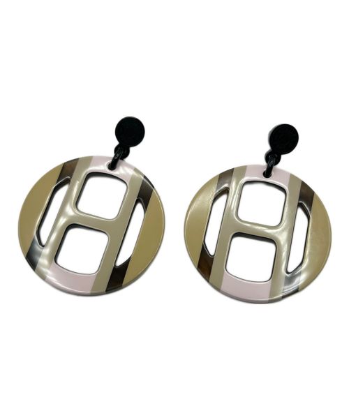 HERMES（エルメス）HERMES (エルメス) Hエキップ ピアス ピンク×ベージュの古着・服飾アイテム