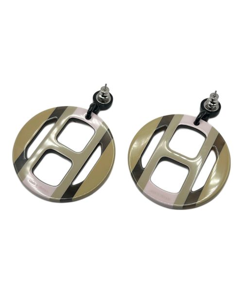 HERMES（エルメス）HERMES (エルメス) Hエキップ ピアス ピンク×ベージュの古着・服飾アイテム