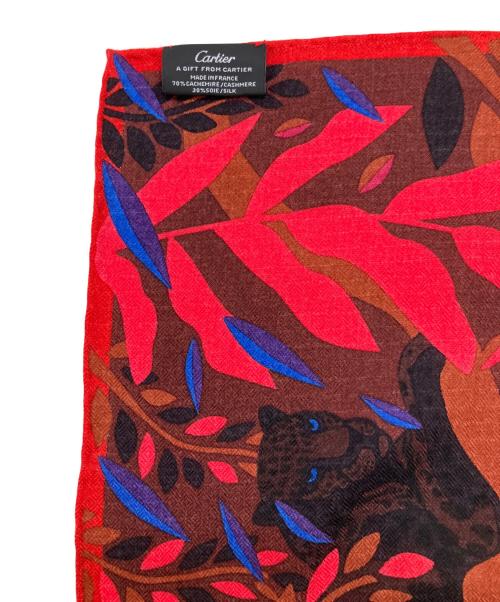 Cartier（カルティエ）Cartier (カルティエ) リーフモチーフ 大判スカーフ レッド サイズ:135×135の古着・服飾アイテム