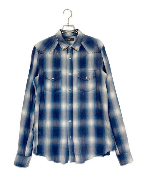 AMIRI（アミリ）AMIRI (アミリ) スタッヅカラーカットオフチェックシャツ ブルー×ホワイト サイズ:XSの古着・服飾アイテム