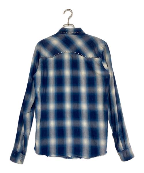AMIRI（アミリ）AMIRI (アミリ) スタッヅカラーカットオフチェックシャツ ブルー×ホワイト サイズ:XSの古着・服飾アイテム