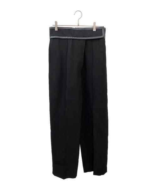 CELINE（セリーヌ）CELINE (セリーヌ) シルク混ウエストレザーラップ ワイドパンツ ブラック サイズ:38の古着・服飾アイテム