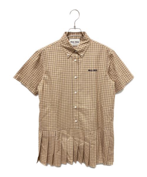 MIU MIU（ミュウミュウ）MIU MIU (ミュウミュウ) MIU MIU Short-Sleeved Dresses ショートスリーブ チェック プリーツ ドレス ブラウン サイズ:40の古着・服飾アイテム