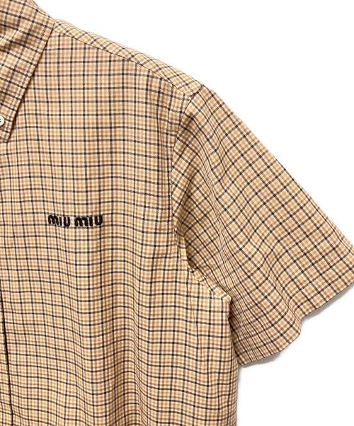 MIU MIU（ミュウミュウ）MIU MIU (ミュウミュウ) MIU MIU Short-Sleeved Dresses ショートスリーブ チェック プリーツ ドレス ブラウン サイズ:40の古着・服飾アイテム