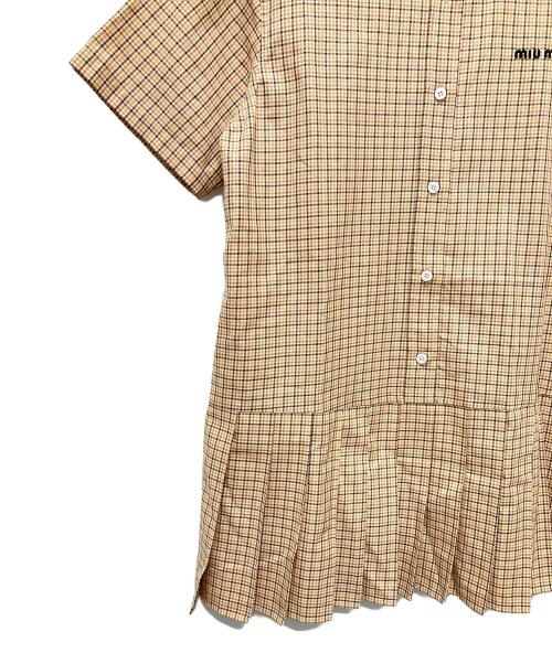 MIU MIU（ミュウミュウ）MIU MIU (ミュウミュウ) MIU MIU Short-Sleeved Dresses ショートスリーブ チェック プリーツ ドレス ブラウン サイズ:40の古着・服飾アイテム