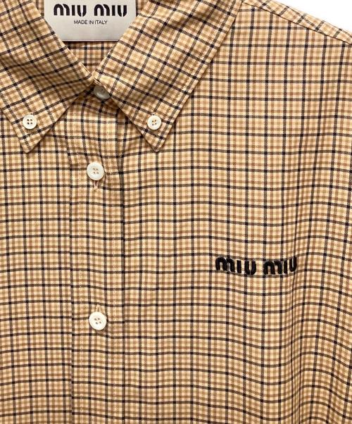 MIU MIU（ミュウミュウ）MIU MIU (ミュウミュウ) MIU MIU Short-Sleeved Dresses ショートスリーブ チェック プリーツ ドレス ブラウン サイズ:40の古着・服飾アイテム