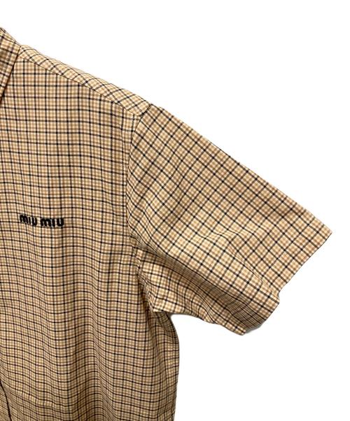 MIU MIU（ミュウミュウ）MIU MIU (ミュウミュウ) MIU MIU Short-Sleeved Dresses ショートスリーブ チェック プリーツ ドレス ブラウン サイズ:40の古着・服飾アイテム