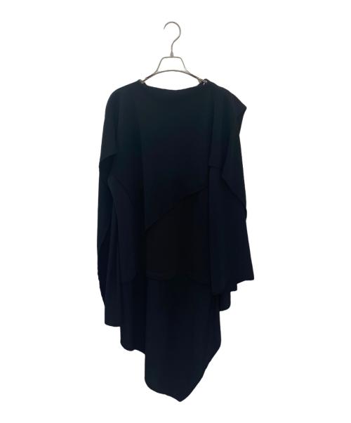 MM6 Maison Margiela（エムエムシックスメゾンマルジェラ）MM6 Maison Margiela (エムエムシックス メゾンマルジェラ) アシンメトリー ドッキングカットソー ブラック サイズ:XSの古着・服飾アイテム