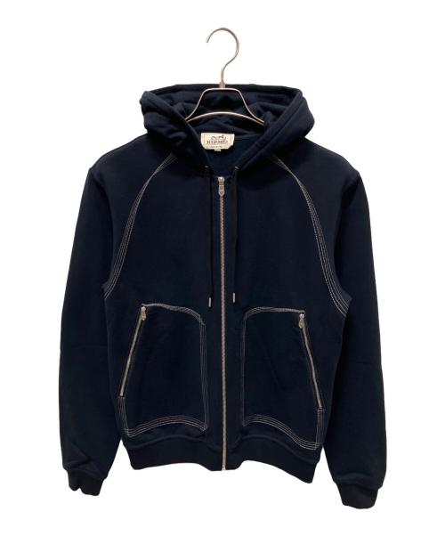 HERMES（エルメス）HERMES (エルメス) 24SS セリエジップ ステッチデザイン ジップアップ フーディ ネイビー サイズ:XSの古着・服飾アイテム