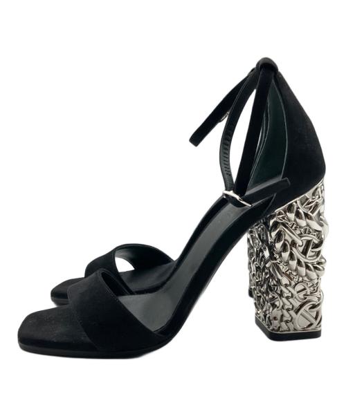 HERMES（エルメス）HERMES (エルメス) Sandálias Pretas Glam Preto/グラム105メタリックスエードサンダル ブラック×シルバー サイズ:38 1/2の古着・服飾アイテム