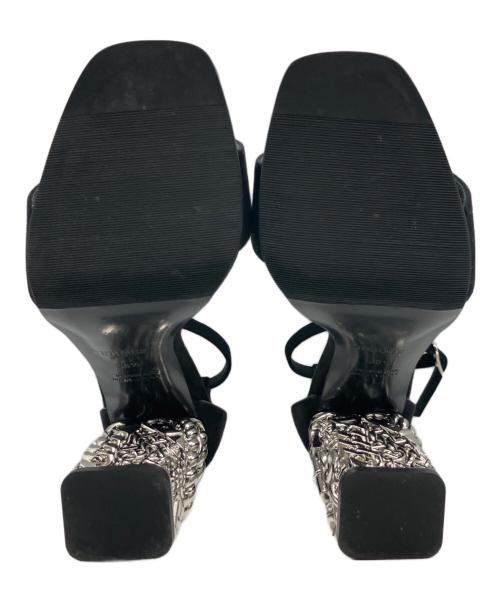 HERMES（エルメス）HERMES (エルメス) Sandálias Pretas Glam Preto/グラム105メタリックスエードサンダル ブラック×シルバー サイズ:38 1/2の古着・服飾アイテム