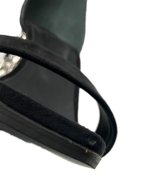 HERMES（エルメス）HERMES (エルメス) Sandálias Pretas Glam Preto/グラム105メタリックスエードサンダル ブラック×シルバー サイズ:38 1/2の古着・服飾アイテム