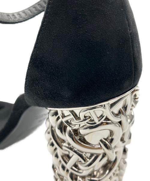 HERMES（エルメス）HERMES (エルメス) Sandálias Pretas Glam Preto/グラム105メタリックスエードサンダル ブラック×シルバー サイズ:38 1/2の古着・服飾アイテム