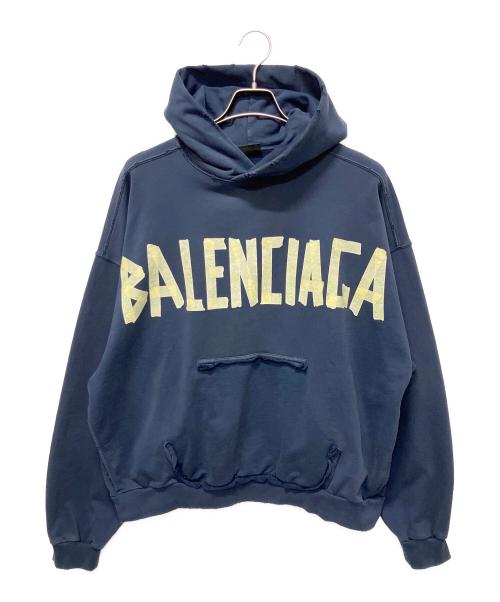 BALENCIAGA（バレンシアガ）BALENCIAGA (バレンシアガ) 23SS Tape Type Ripped Pocket Hoodie テープタイプ リップポケット フーディ ネイビー サイズ:Sの古着・服飾アイテム