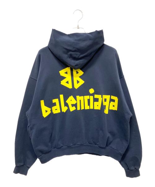 BALENCIAGA（バレンシアガ）BALENCIAGA (バレンシアガ) 23SS Tape Type Ripped Pocket Hoodie テープタイプ リップポケット フーディ ネイビー サイズ:Sの古着・服飾アイテム